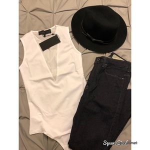 Kendall & Kylie V-Plunge Mesh Inset Bodysuit